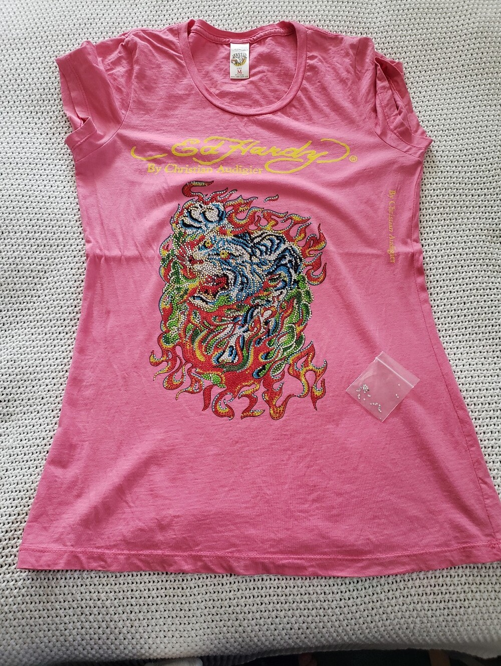 Ed Hardy Christina Audigier Tiger Rhinestone Y2K Tatoo